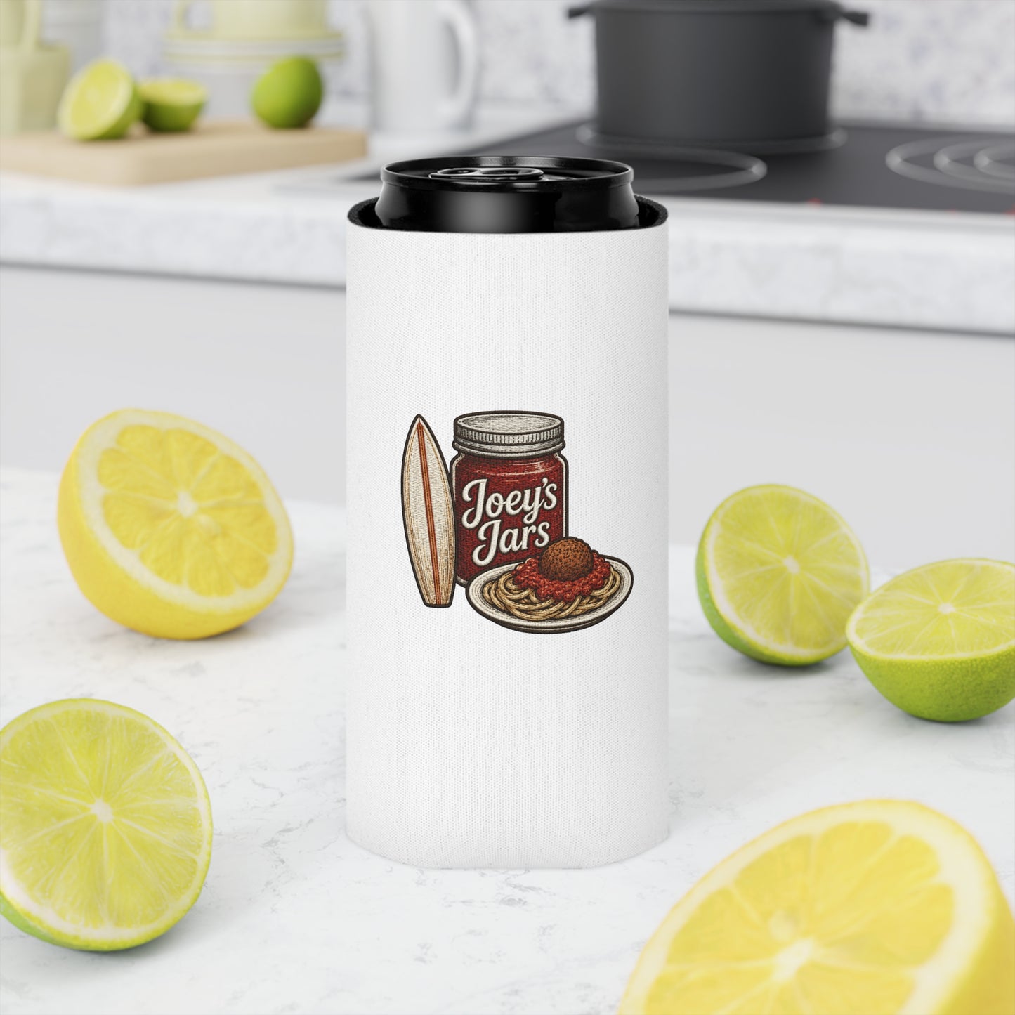 Joey's Jars Surf Can Cooler - Retro Beach Beer Koozie