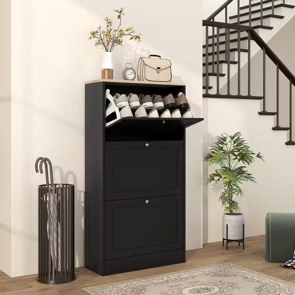 Slim Entryway Shoe Storage Cabinet — 3 Flip Drawers, Narrow Design for Small Spaces