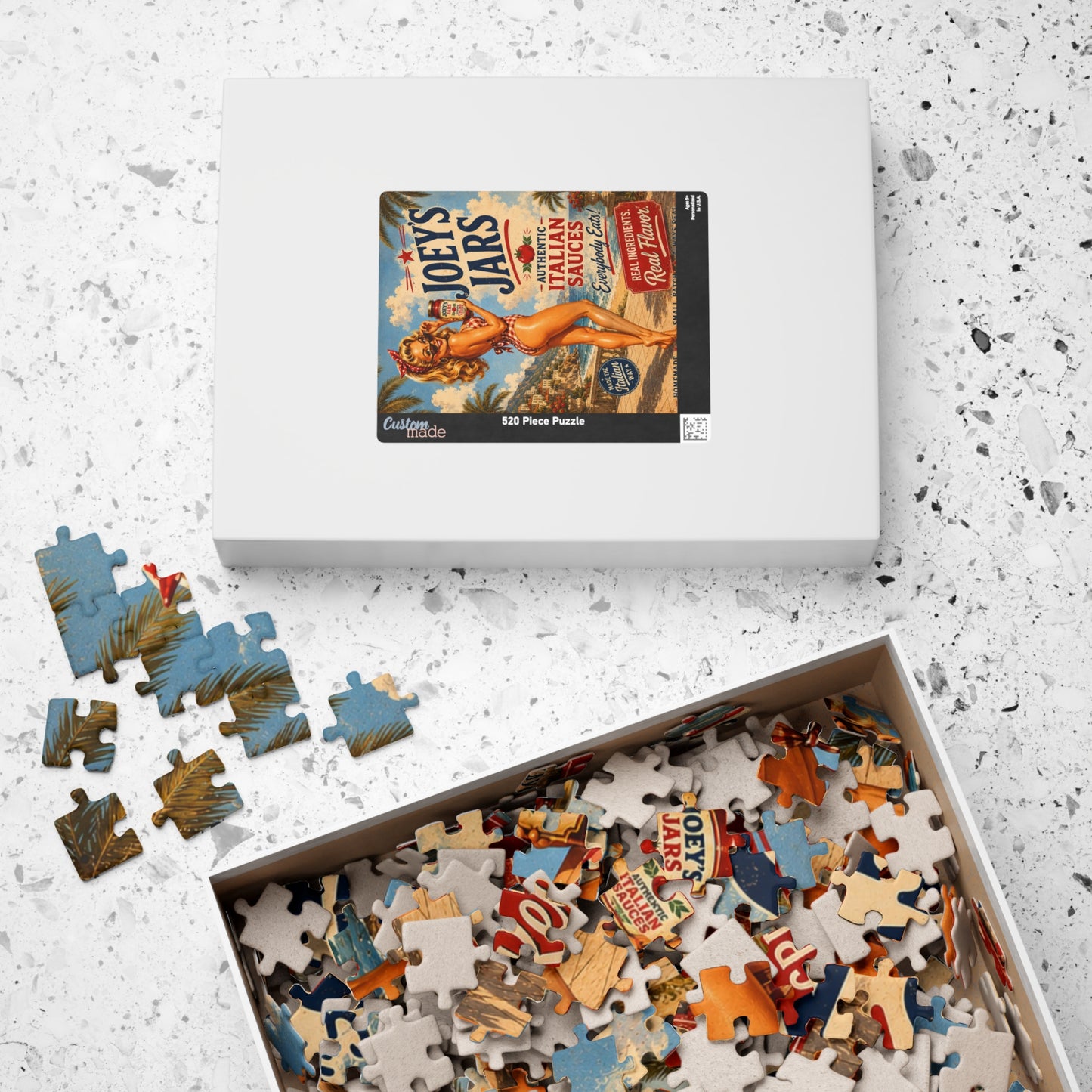 Joey's Jars Retro Pin-Up Puzzle — Vintage Italian Sauce Kitchen Jigsaw (520 pc)