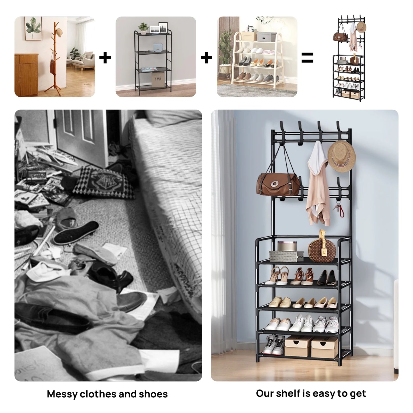 5-Tier Shoe Rack & Coat Organizer for Entryway