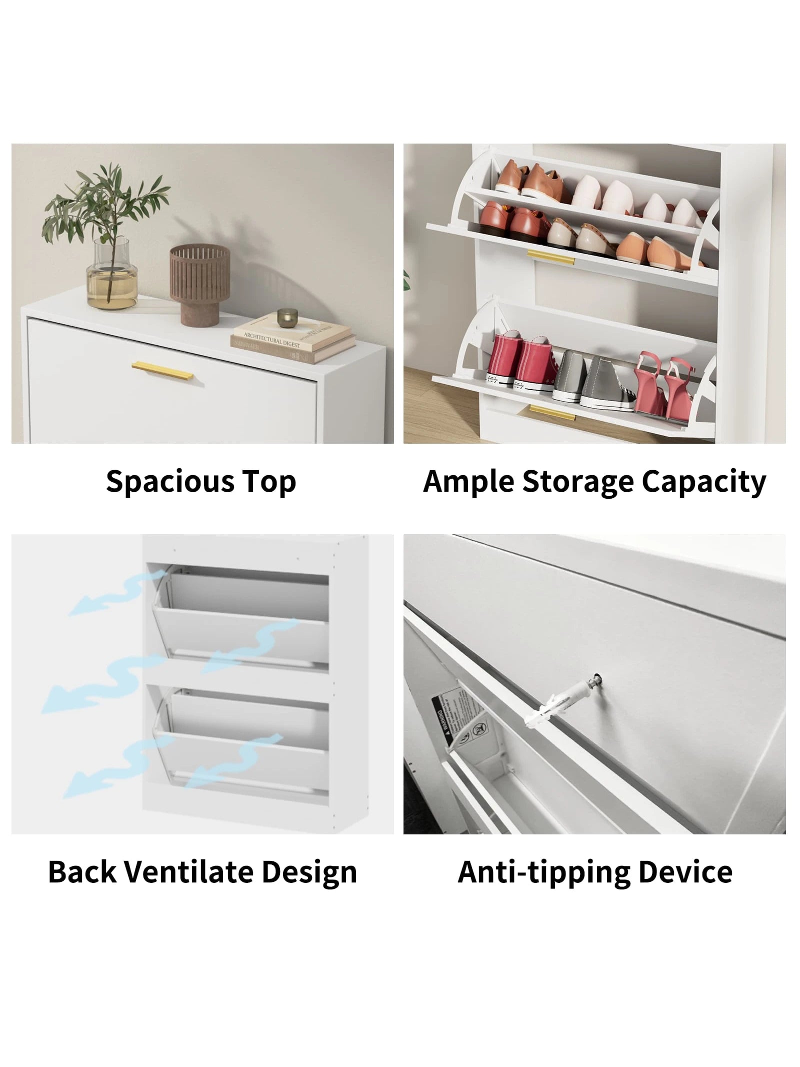 Narrow Shoe Cabinet with 2 Flip-Down Drawers – Slim Modern Entryway Storage