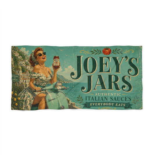 Joey's Jars Vintage Italian Sauce Beach Towel - Turquoise Mediterranean