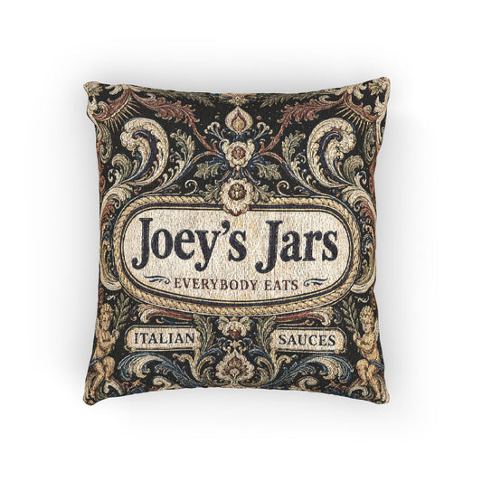 Joey's Jars Vintage Woven Pillow - Ornate Italian Sauce Label Décor