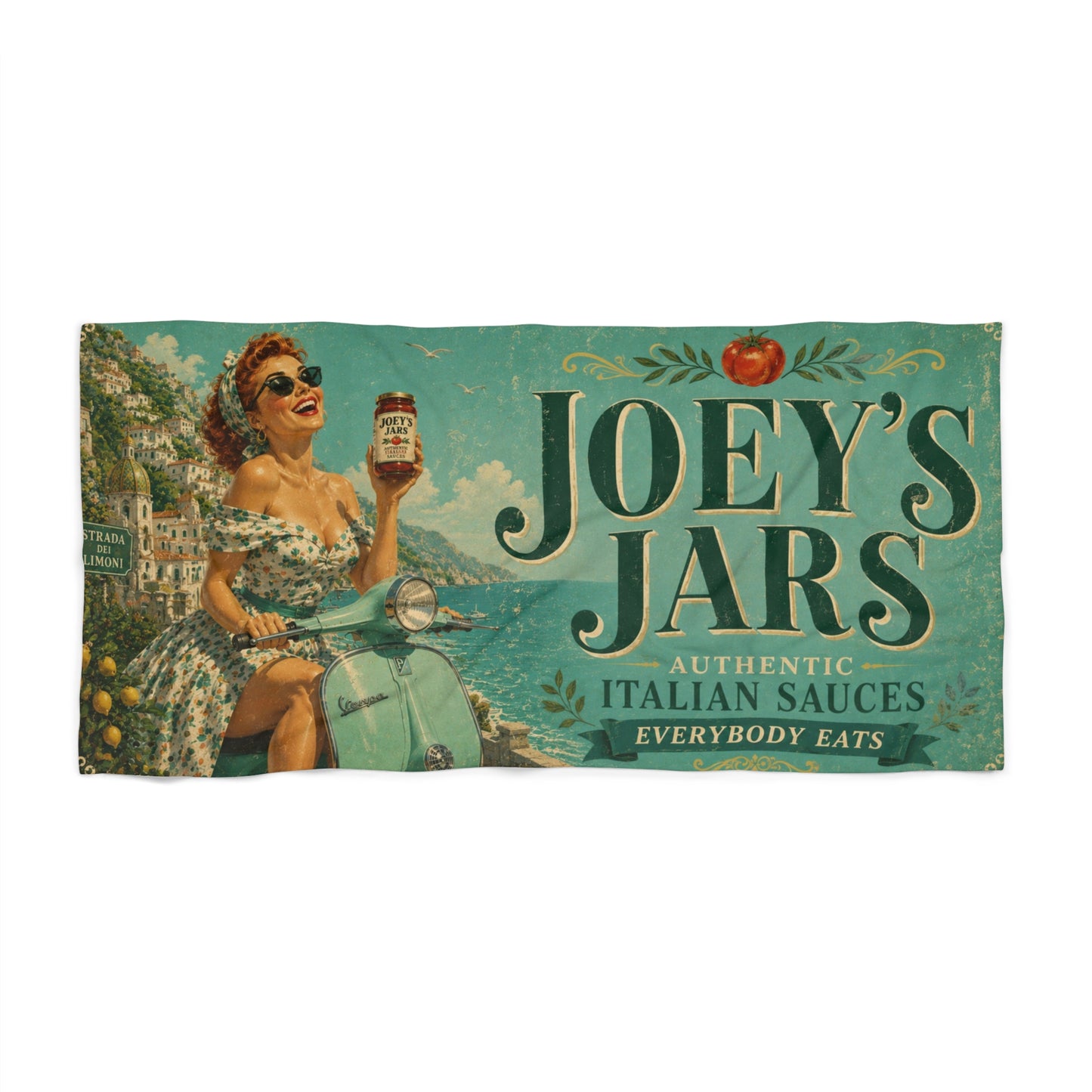 Joey's Jars Vintage Italian Sauce Beach Towel - Turquoise Mediterranean