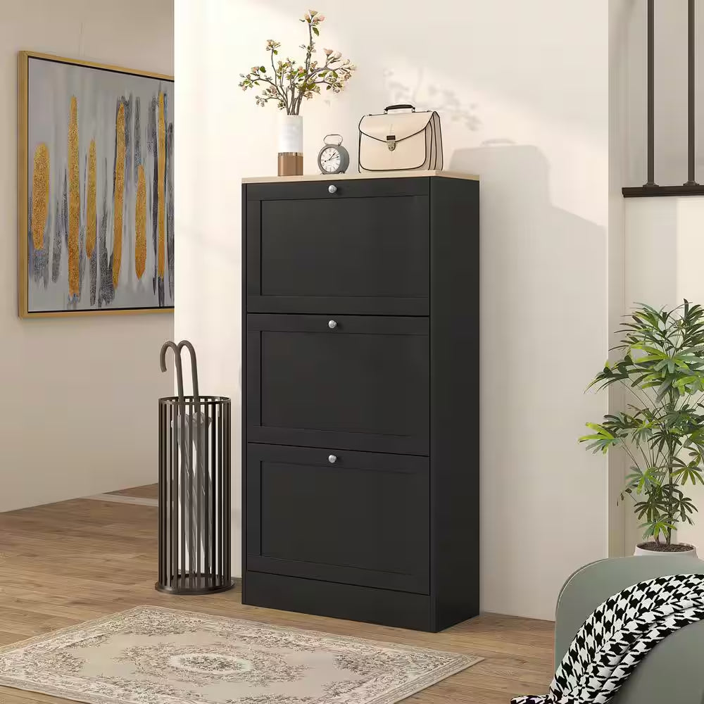 Slim Entryway Shoe Storage Cabinet — 3 Flip Drawers, Narrow Design for Small Spaces