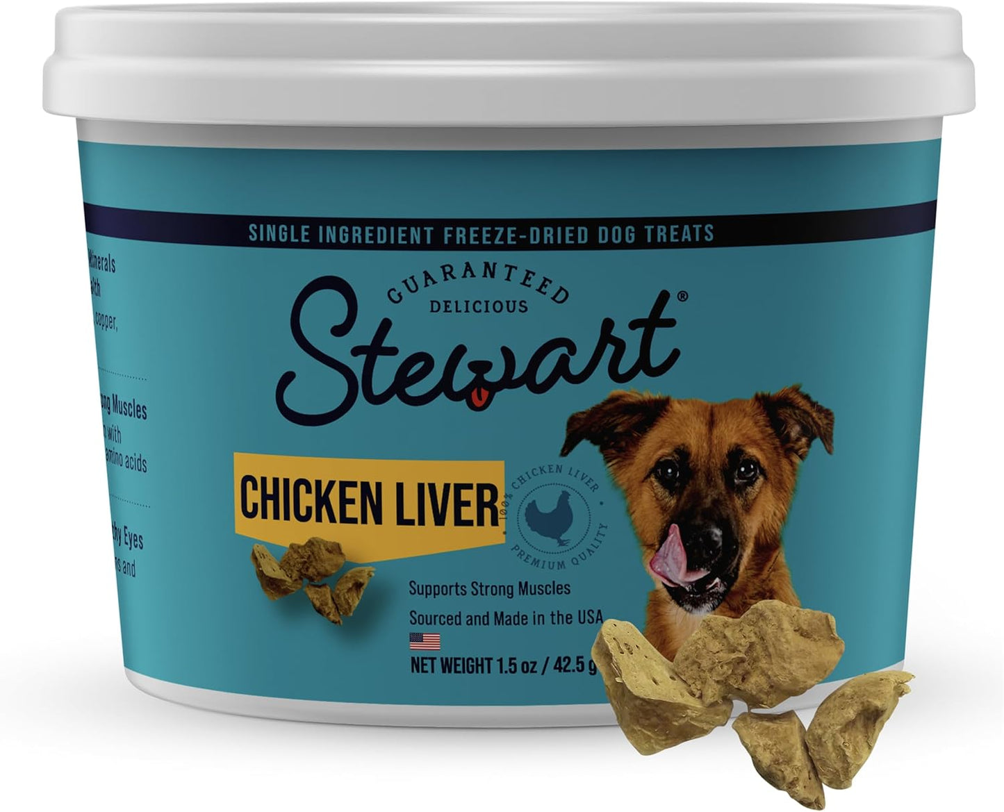 100% Chicken Liver Dog Treats - Freeze Dried, Grain & Gluten Free, High Protein Training Treats or Meal Topper, 1.5 Oz Tub with ~25 Pieces