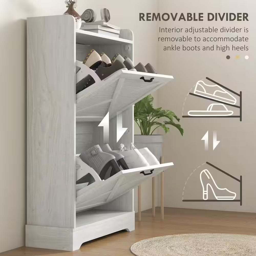 Slim Shoe Cabinet for Entryway, Farmhouse Hidden Shoe Storage Cabinet with 2 Flip Drawers and Adjustable Shelves
