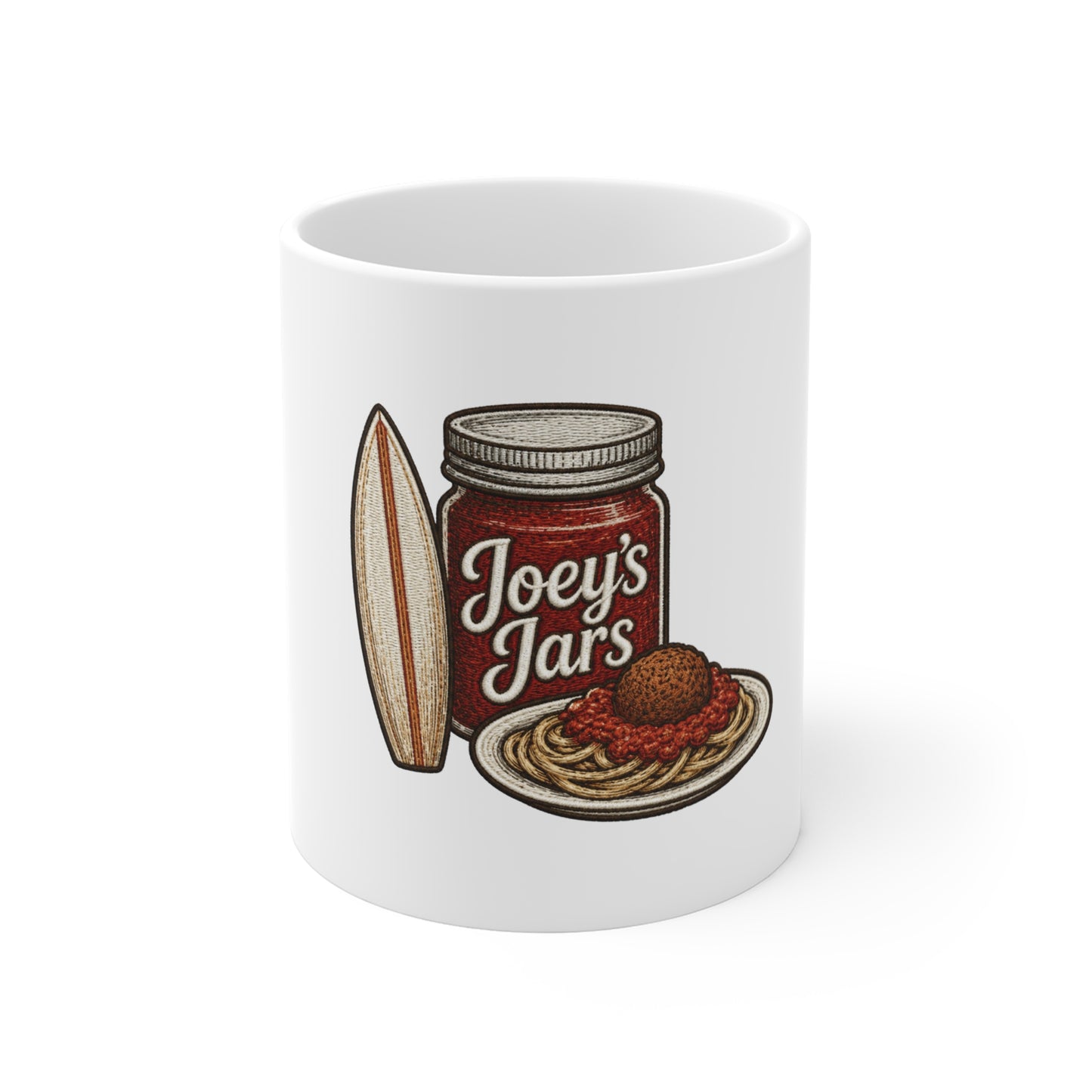Joey's Jars Spaghetti & Surf Mug — Novelty Pasta Lover Coffee Cup