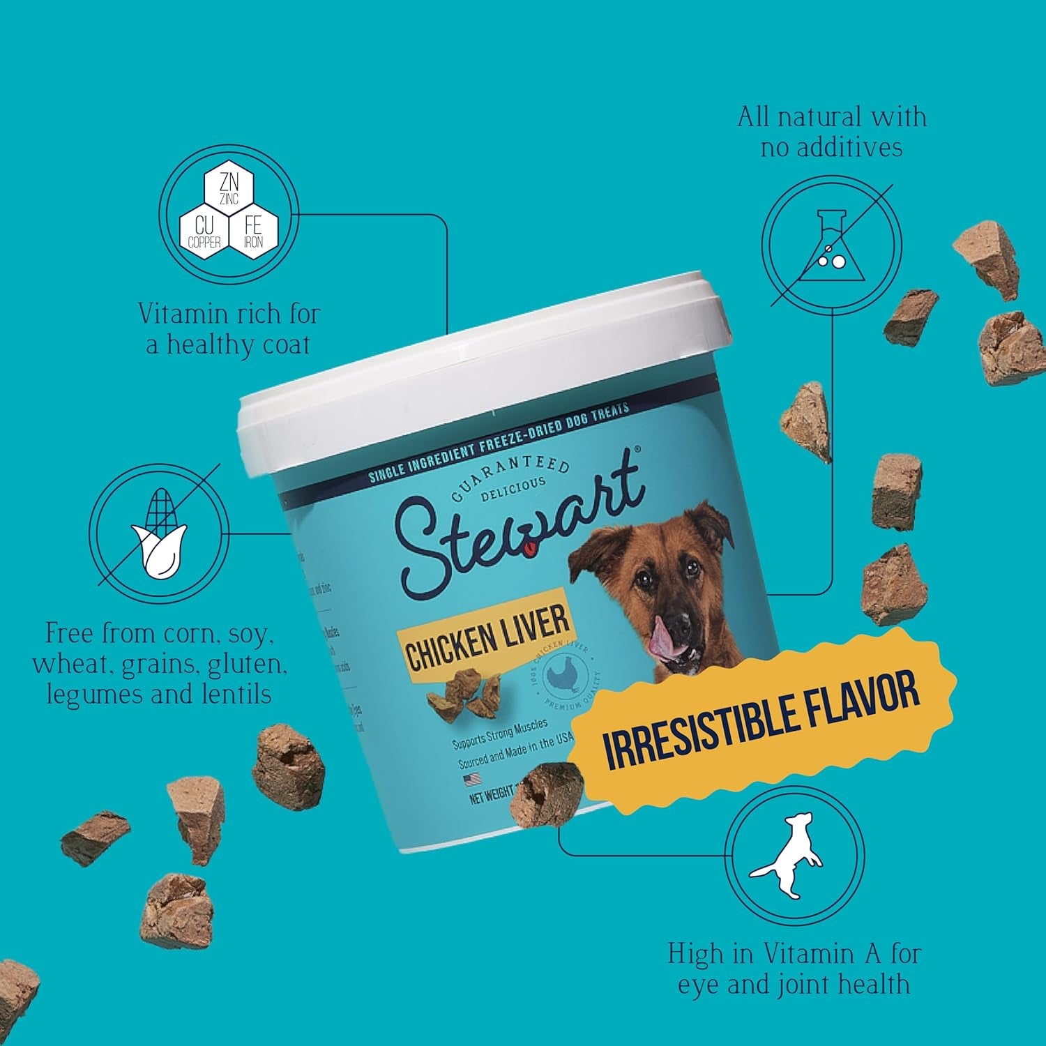 100% Chicken Liver Dog Treats - Freeze Dried, Grain & Gluten Free, High Protein Training Treats or Meal Topper, 1.5 Oz Tub with ~25 Pieces
