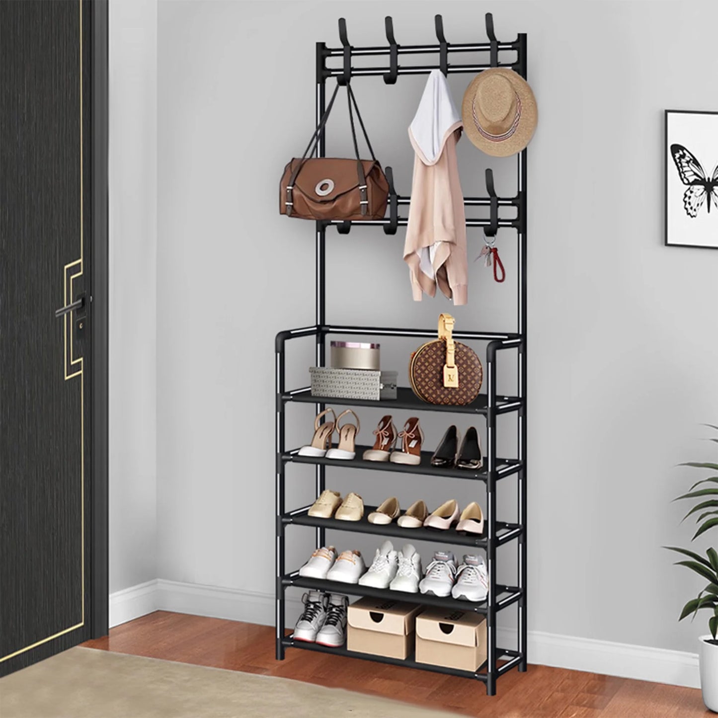 5-Tier Shoe Rack & Coat Organizer for Entryway
