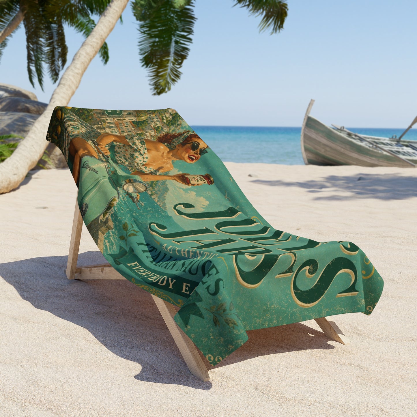Joey's Jars Vintage Italian Sauce Beach Towel - Turquoise Mediterranean