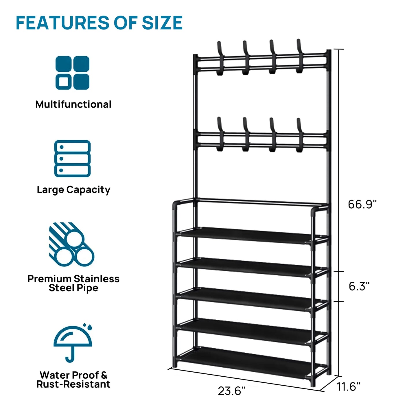 5-Tier Shoe Rack & Coat Organizer for Entryway