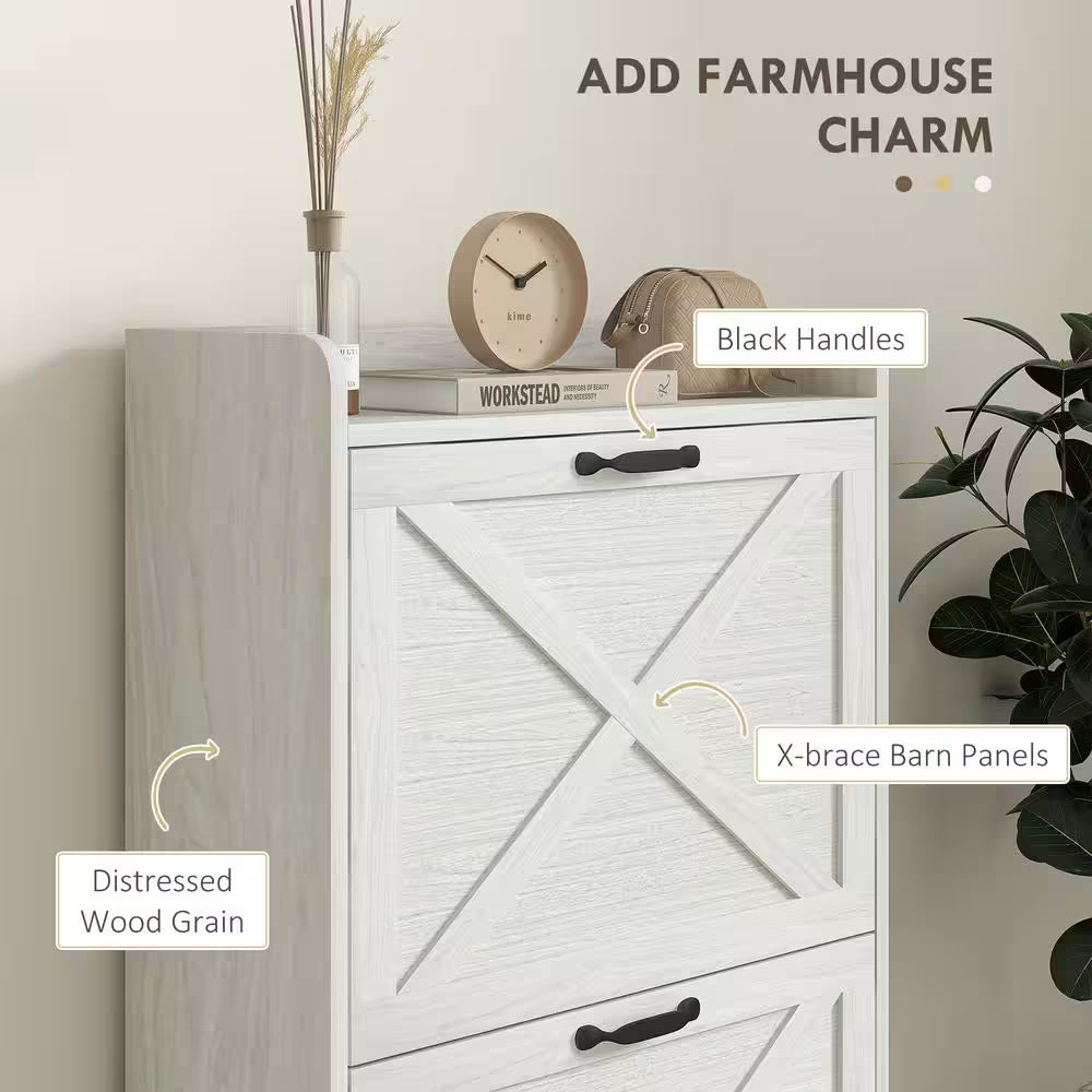 Slim Shoe Cabinet for Entryway, Farmhouse Hidden Shoe Storage Cabinet with 2 Flip Drawers and Adjustable Shelves