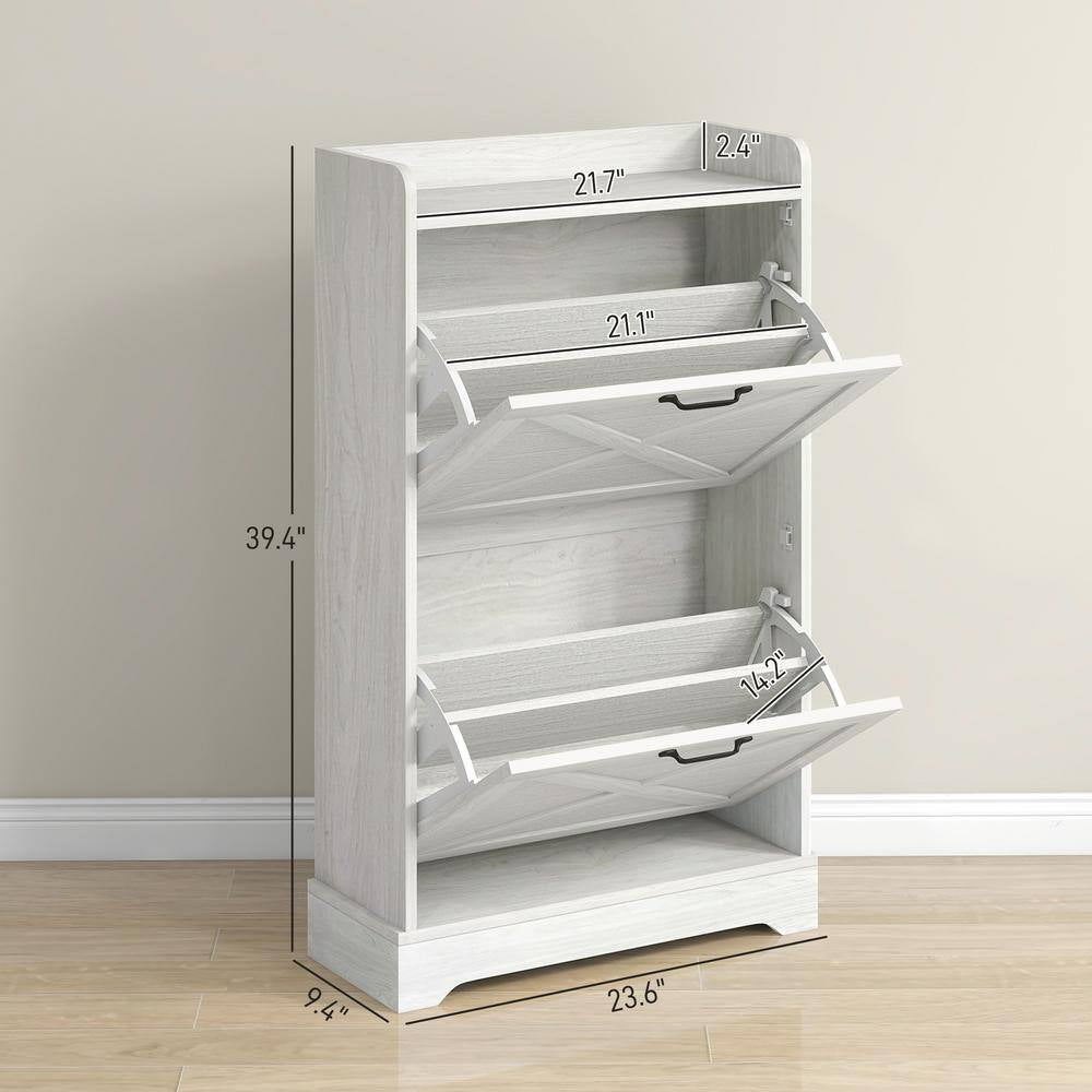 Slim Shoe Cabinet for Entryway, Farmhouse Hidden Shoe Storage Cabinet with 2 Flip Drawers and Adjustable Shelves