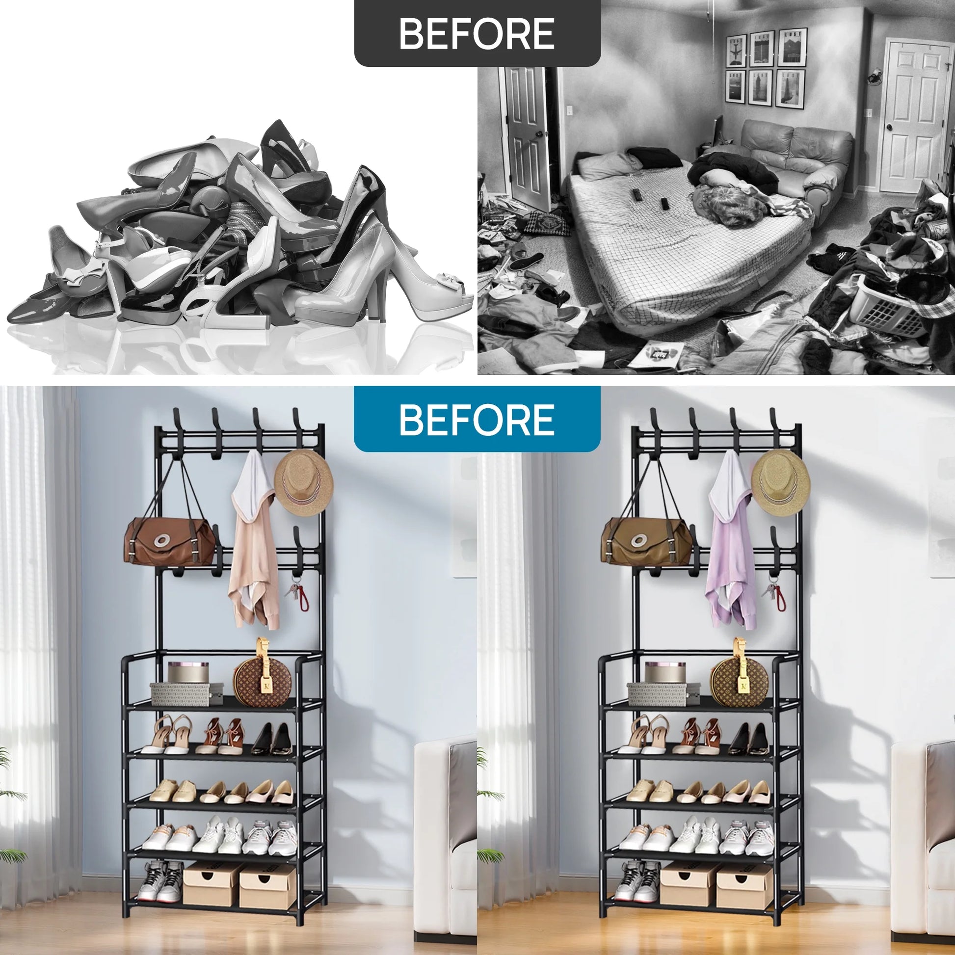 5-Tier Shoe Rack & Coat Organizer for Entryway