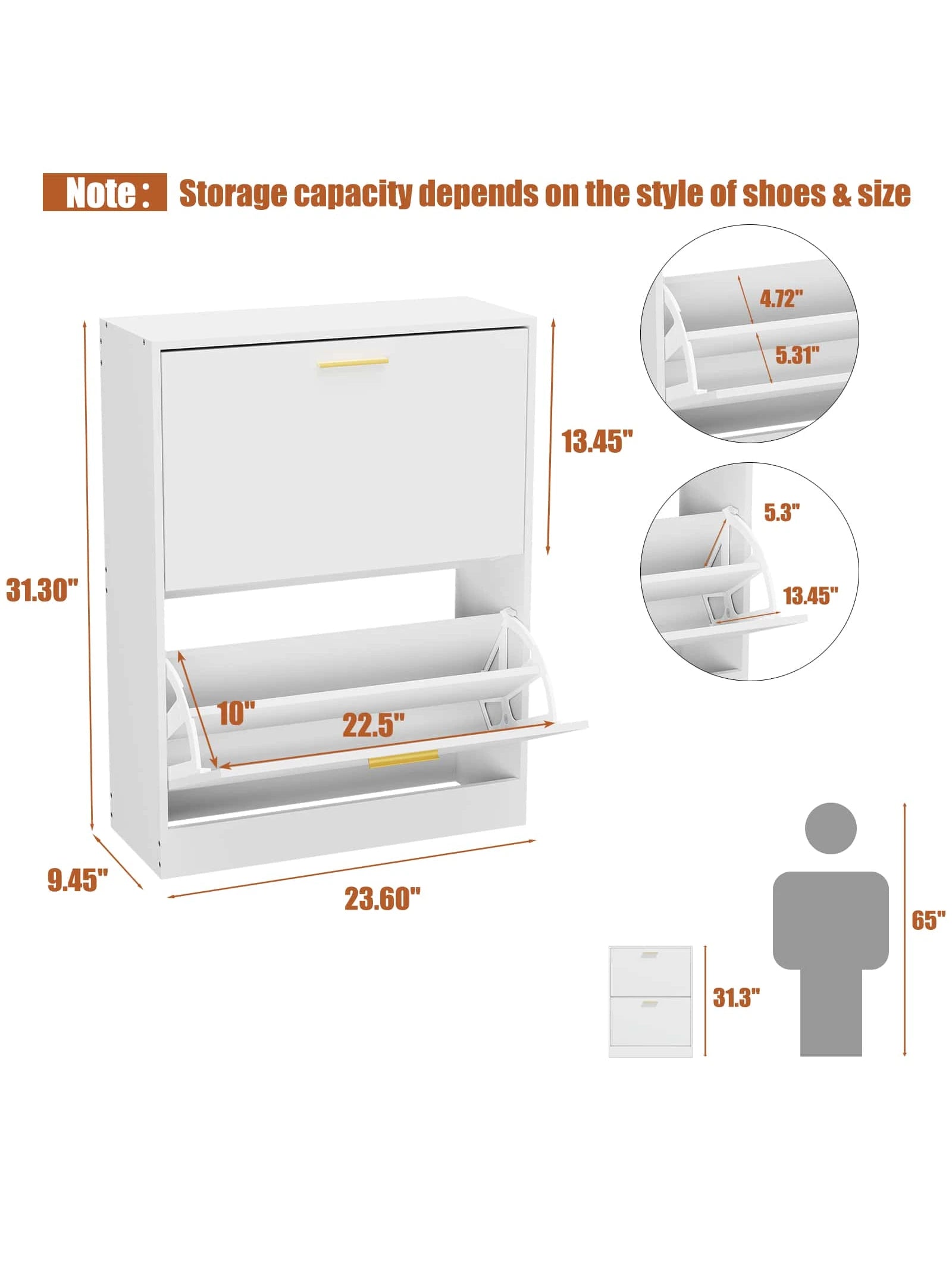 Narrow Shoe Cabinet with 2 Flip-Down Drawers – Slim Modern Entryway Storage