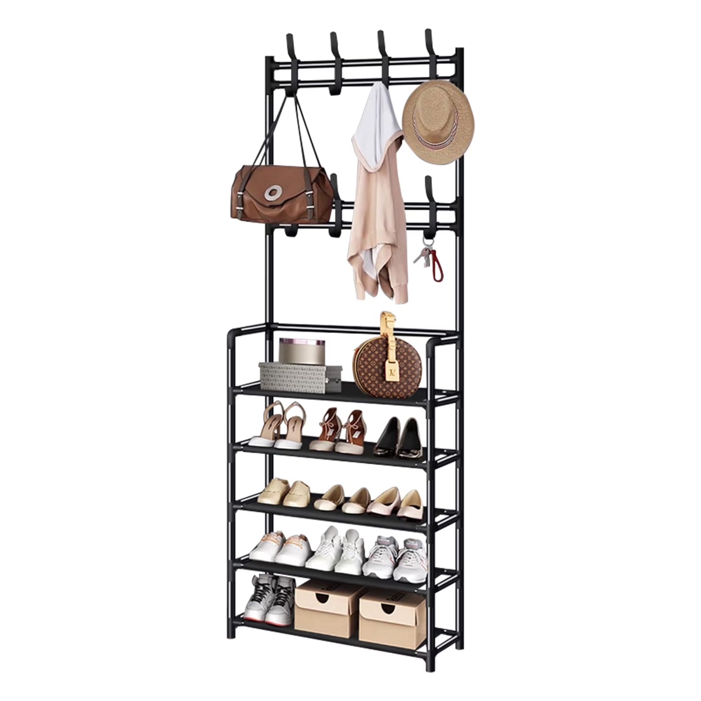 5-Tier Shoe Rack & Coat Organizer for Entryway
